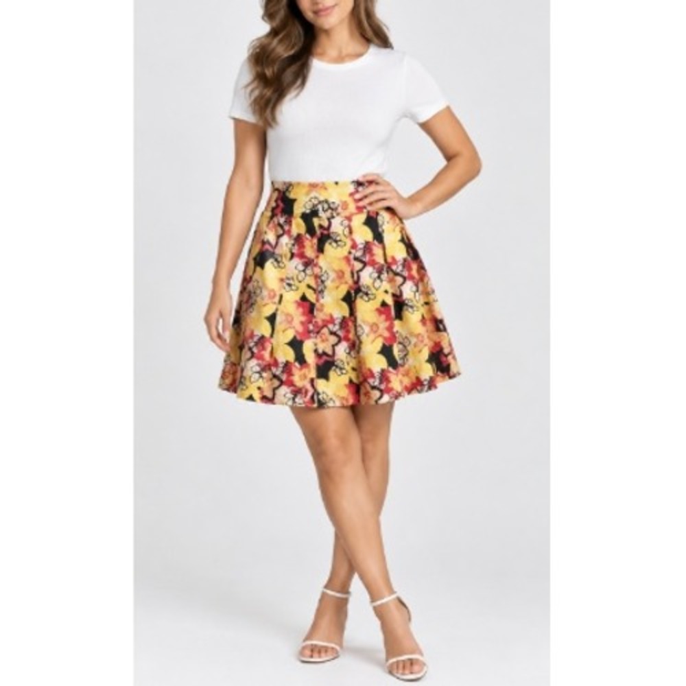 Ann Taylor Womens Yellow Black Pink Retro Vibes Floral A-Line Skirt Size 6